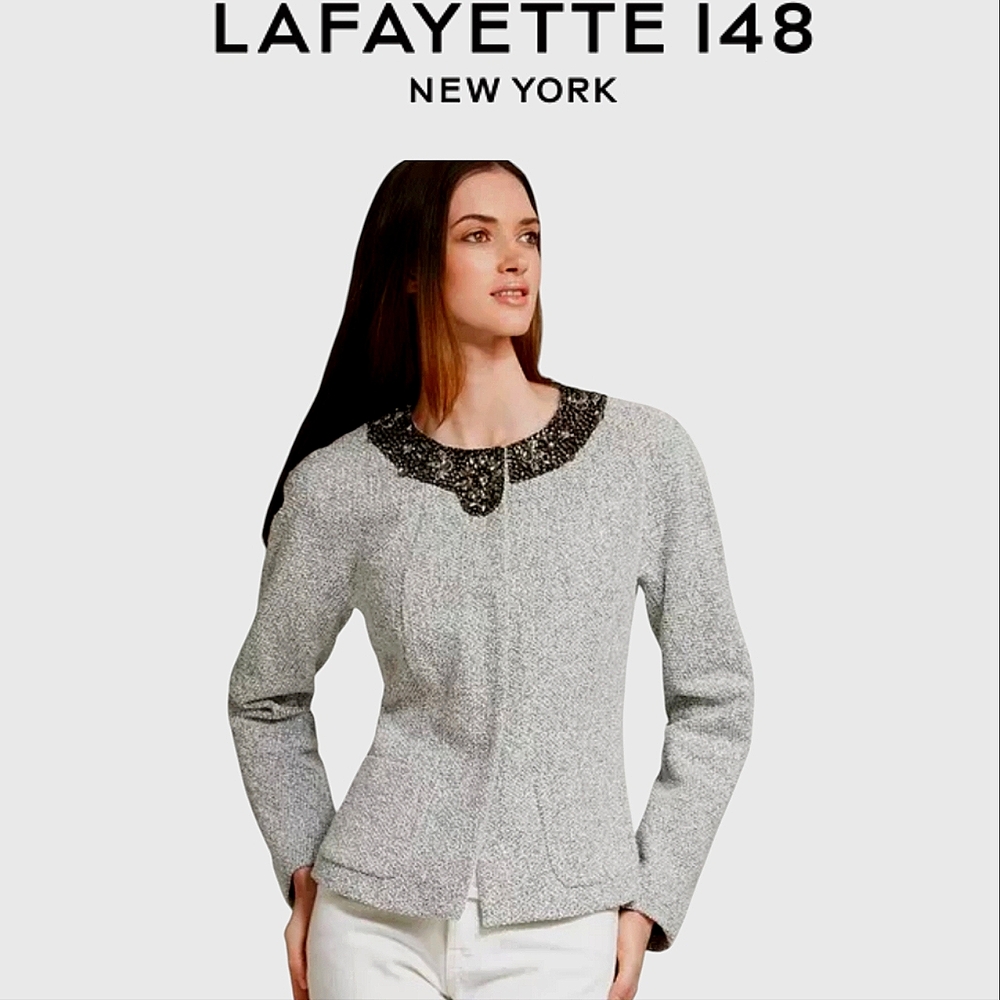 Vintage Lafayette 148 New York Jeweled Embroidered Collar Tweed Jacket GlamCore